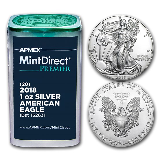 2018 1 oz Silver Eagles (20-Coin MintDirect® Premier Tube) 2018 1 oz Silver Eagles (20-Coin MintDirect® Premier Tube)